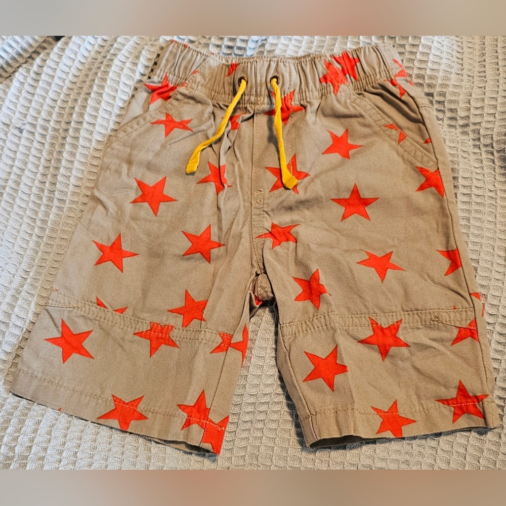Baby Boden Shorts Gray with Orange Stars 100% Cotton Toddler Size 2-3 Years